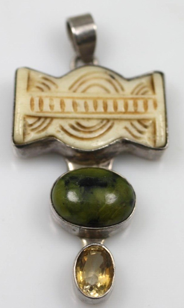 Sterling Silver 925 multi colored green marbled cabochon Pendant-Artisan