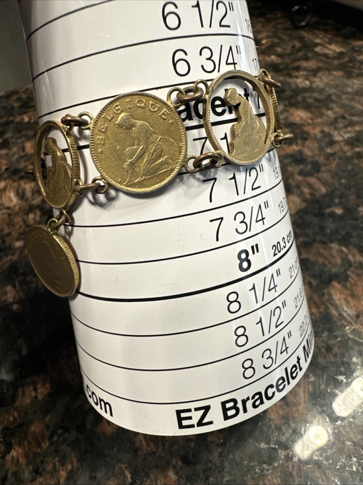 Vintage Coin Bracelet Old Belgium Cut Out Currency 1930 Hook Clasp 7.25 In.