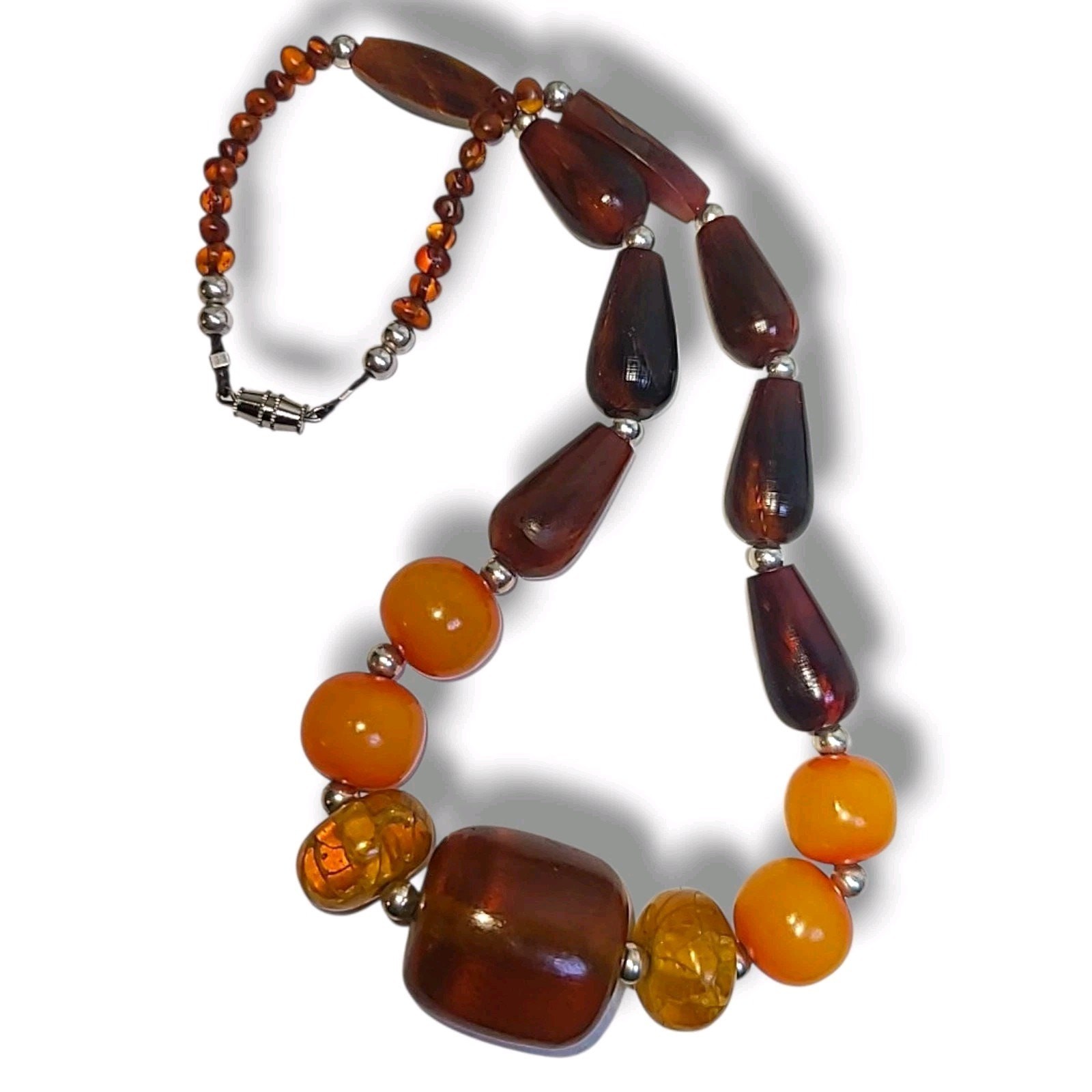 Mixed Baltic Amber Honey Cognac Butterscotch & 925 Silver Bead Necklace 20″