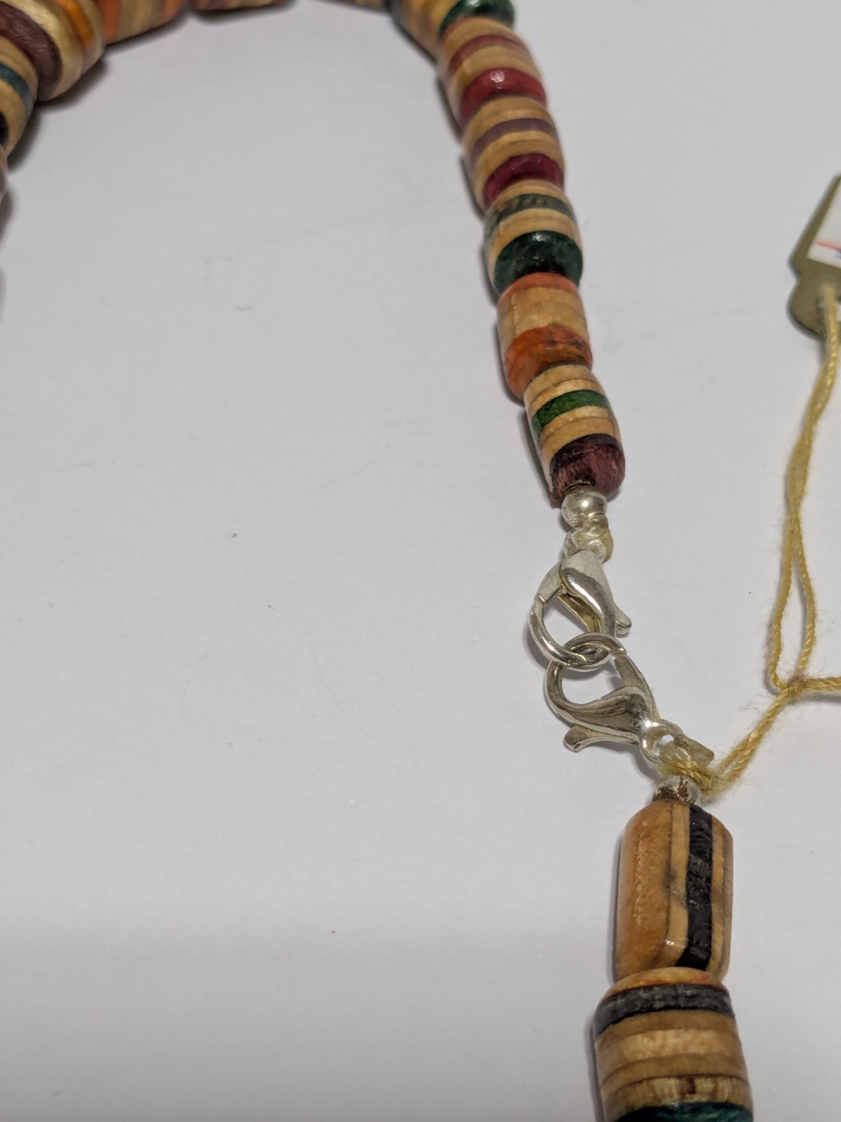 Vintage Multicolor Wood Bead Handmade Necklace. Silver Tone End Caps. 21″ BOHO