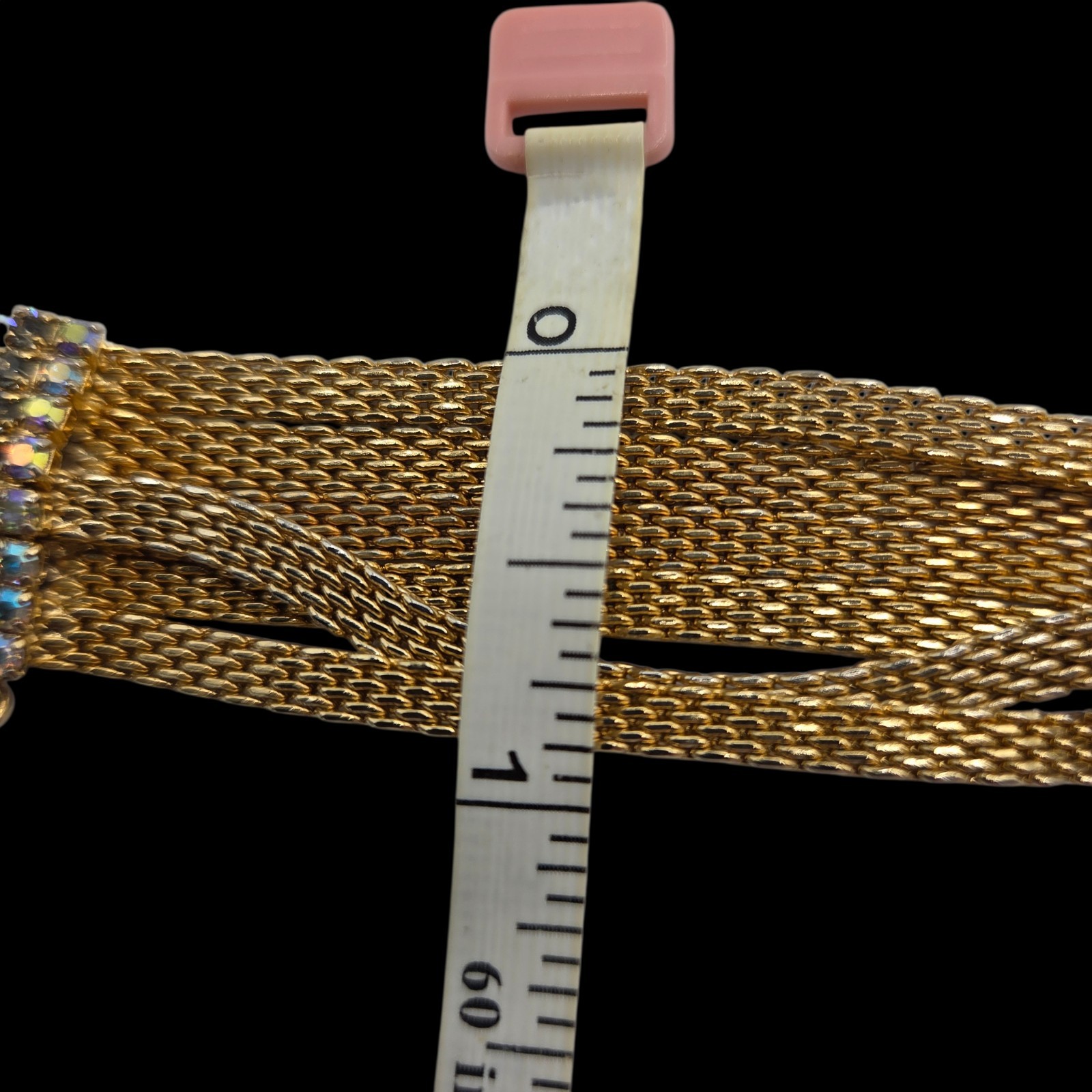 Vintage Hobé Gold Mesh Rhinestone Bracelet 7.25 In. Safety Chain – Signed