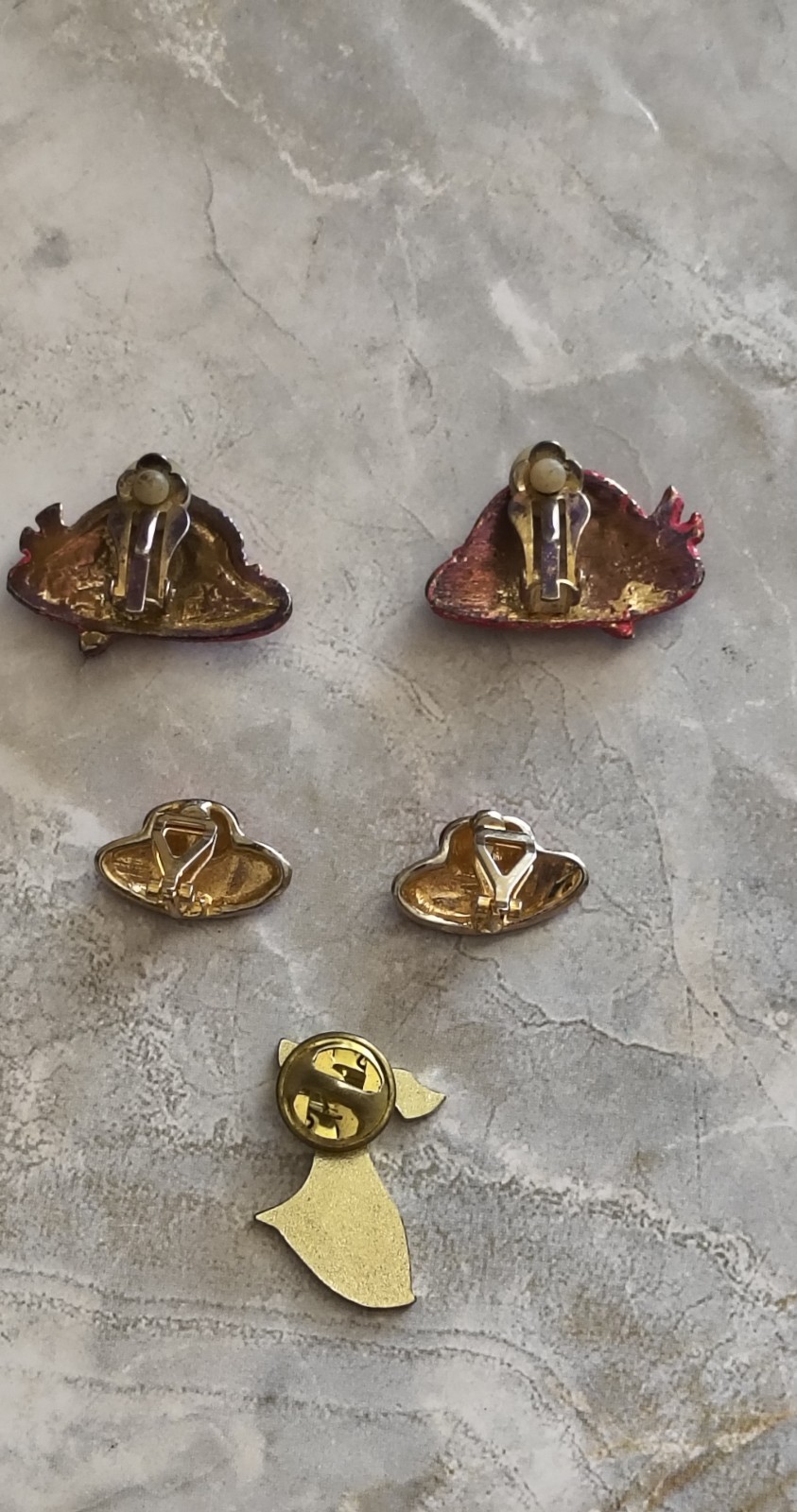Red Hat Society Brooch Pin Earrings Lot Enamel Rhinestone