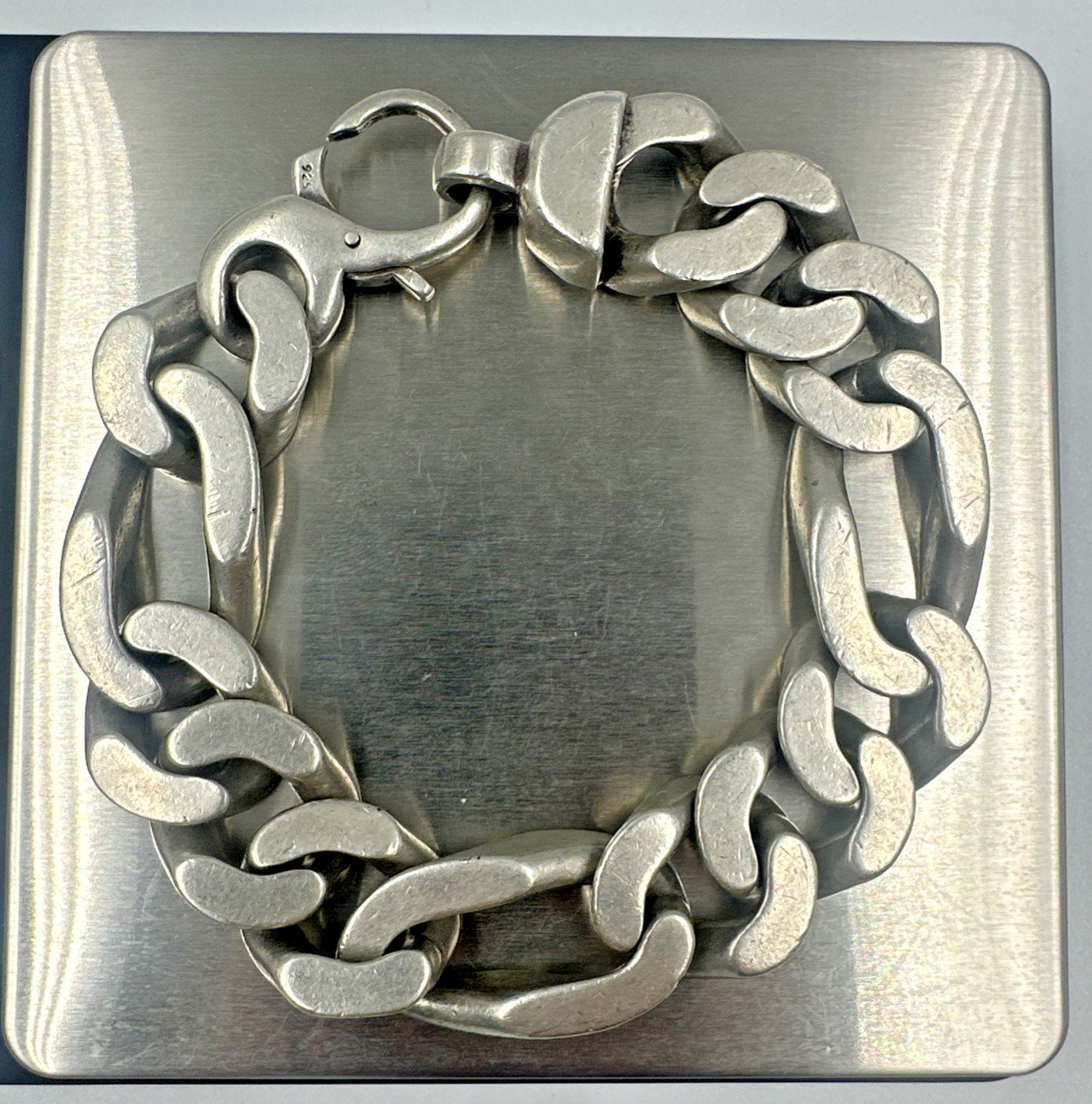 Extraordinary Huge 128g Sterling Silver Figaro Chain Bracelet 16mm 9” Mens Vtg