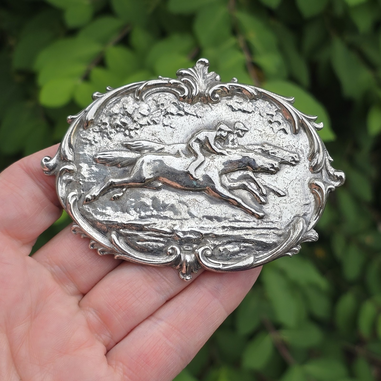 Large Statement Piece Vintage Silver Brooch Horse Derby Race Equestrian Kentucky