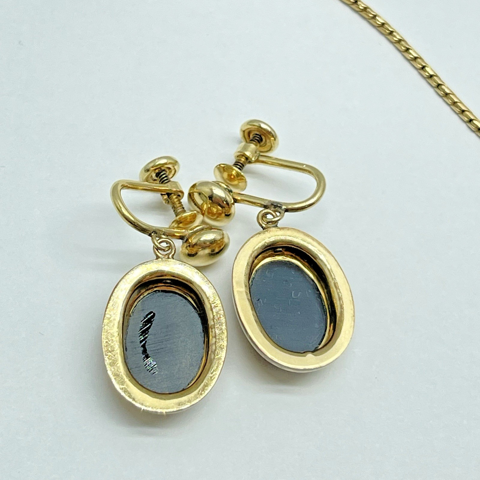 Vtg. CM 1/20 12KT GF Jewelry Set Necklace, Bracelet & Earrings Black Glass -MC