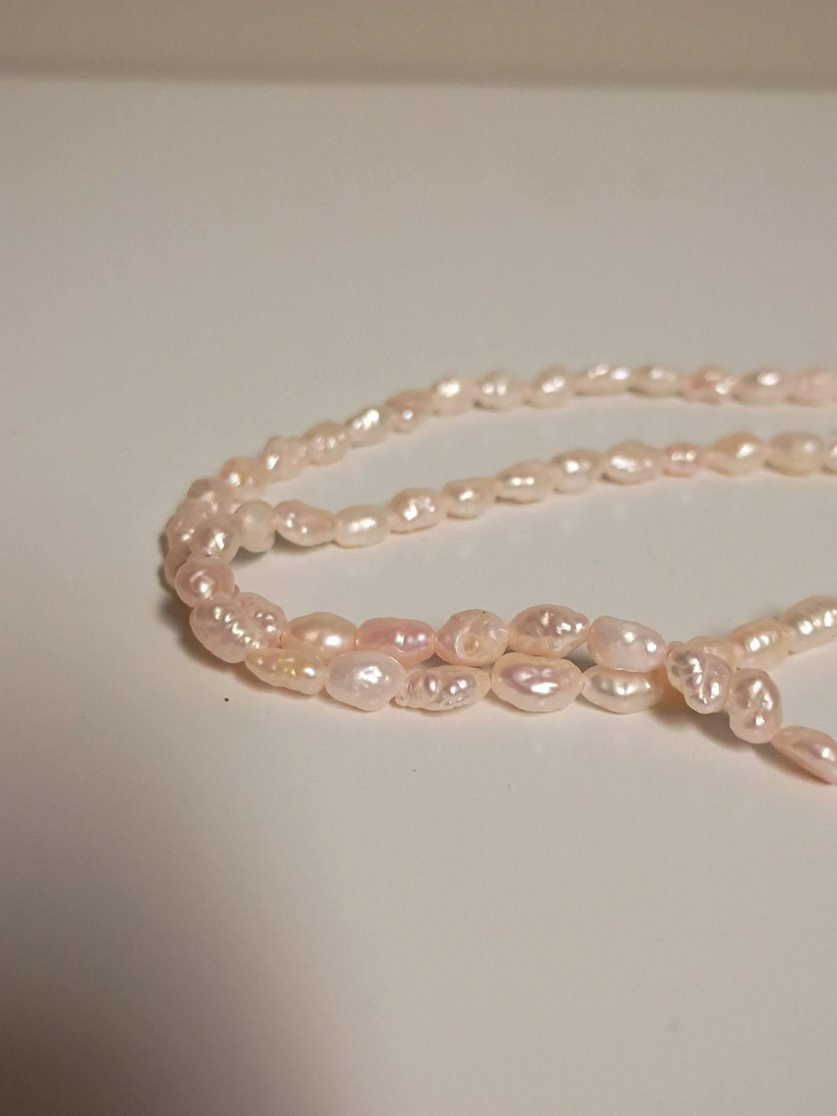 Vintage Baroque Pink Seed Pearl Necklace 17.5” Long EX Condition Gold Clasp