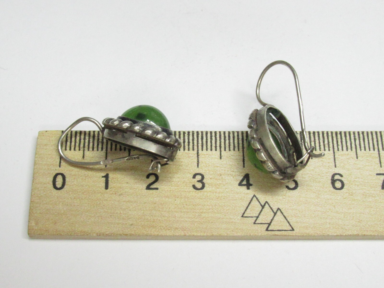 Vintage earrings USSR 925 standard, ship, jade, 7.98g..