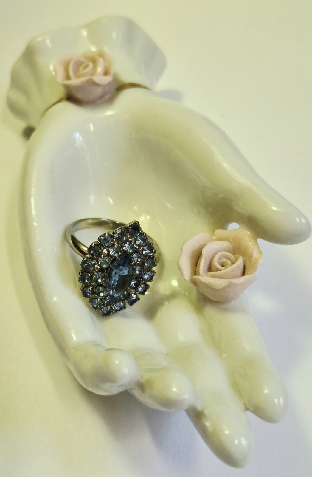 Vintage Blue Rhinestone Marquise Cocktail Ring Silver Tone Adjustable Prong Set