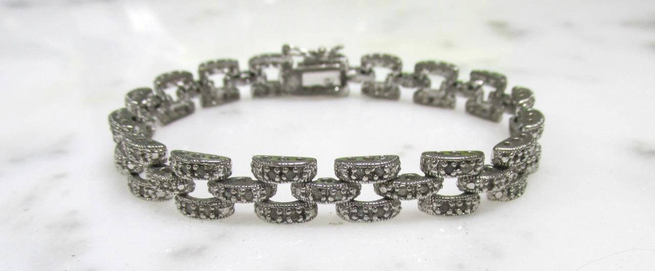 Beautiful 1.53ctw Diamond Sterling Silver Bracelet ~ 16.6grams ~ 4-F395