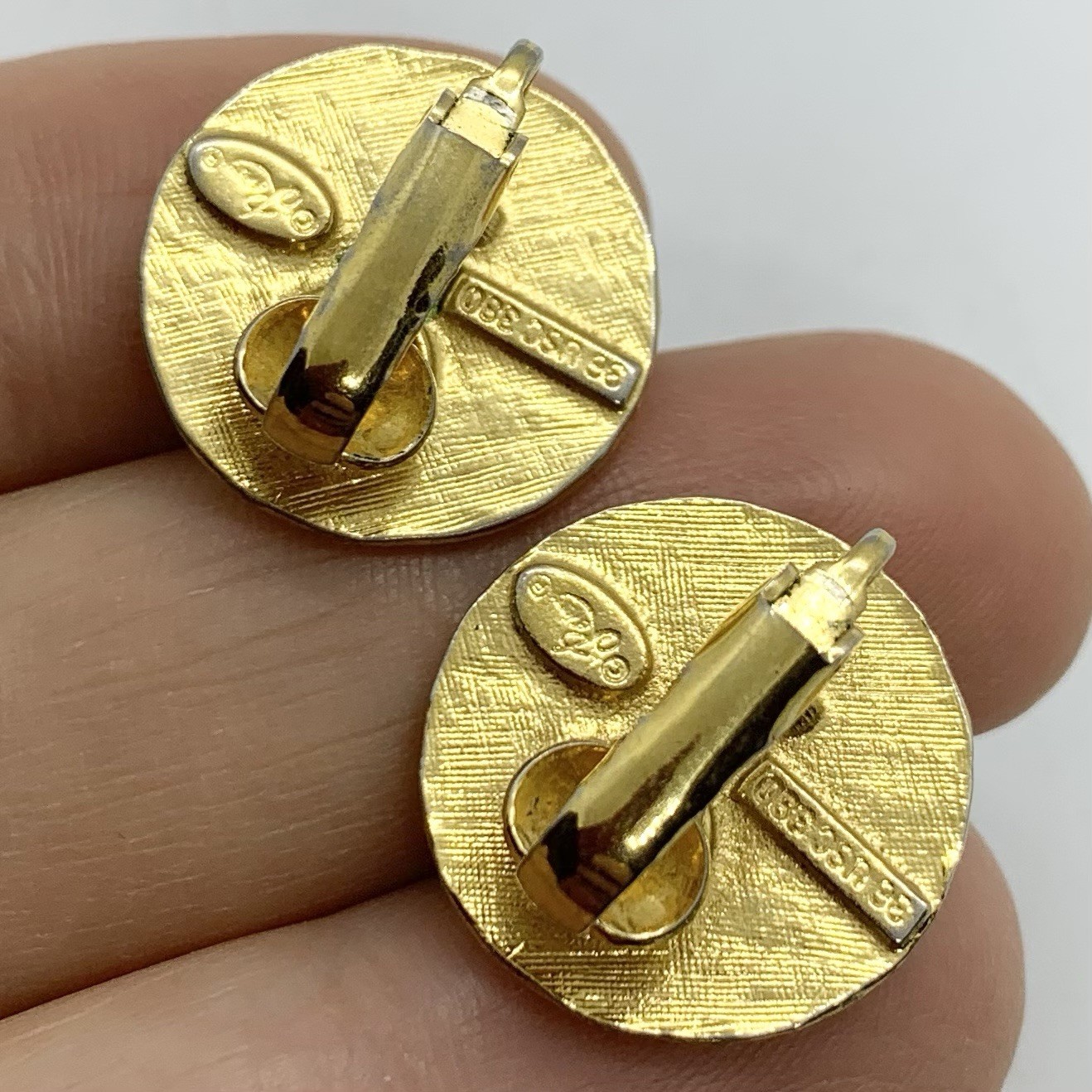 VTG Revere Signed Gold Star Blue Enamel Button Earrings Clip-on