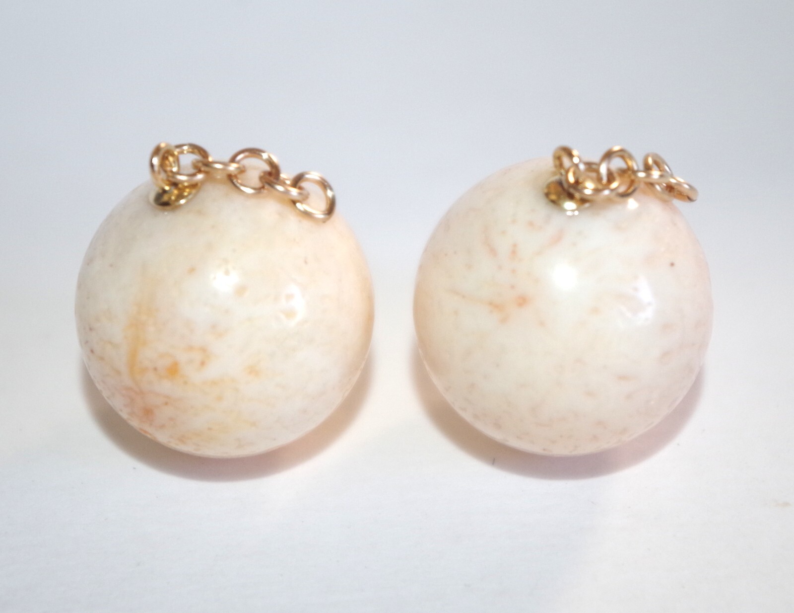 ANTIQUE 14K GF ANGEL SKIN CORAL BALL 17.5 MM CORAL JACKET DROP EARRINGS JACKETS
