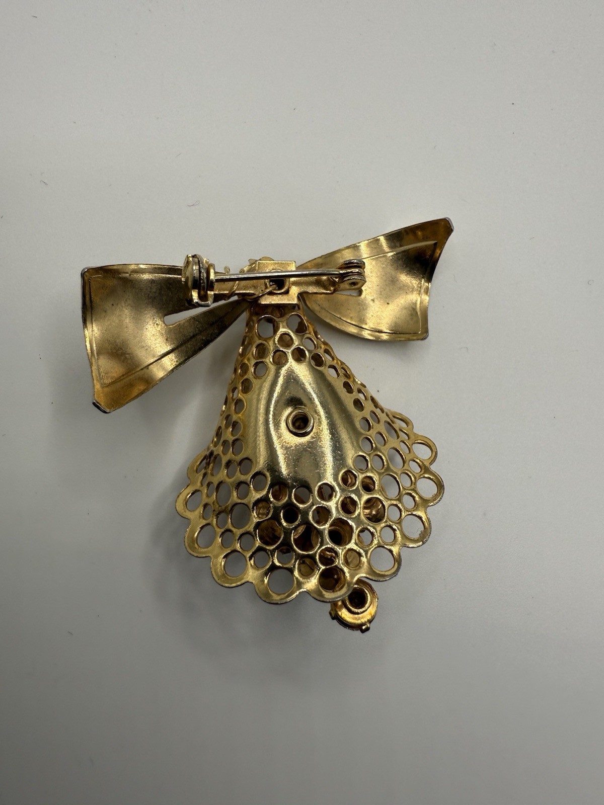 Vintage Angel Pin Blue And Clear Faceted Stones Gold Colored Metal