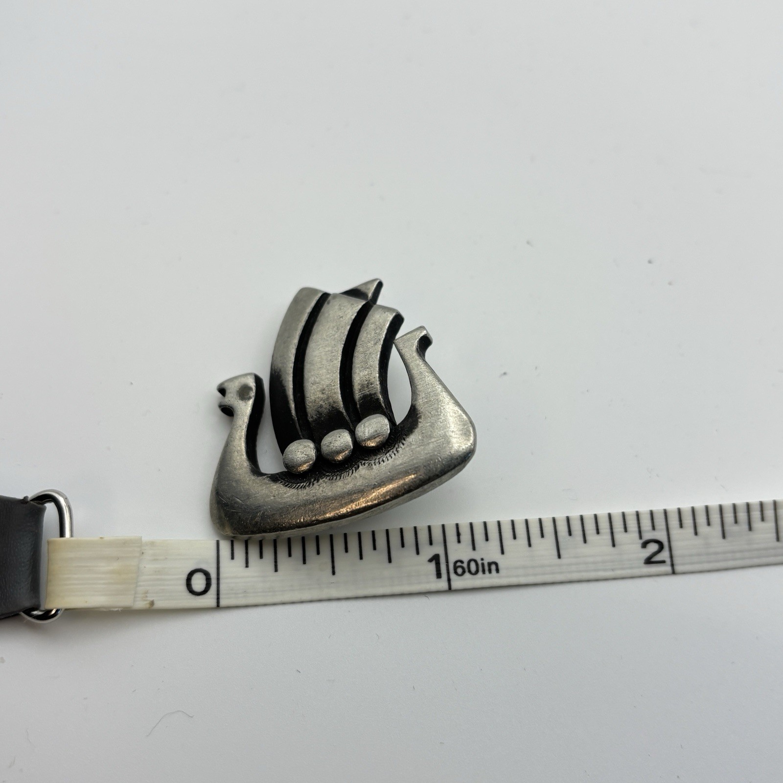 Vintage Brooch Pin Signed R Tennesmed Sweden Modernist Pewter Nordic Boat Ship