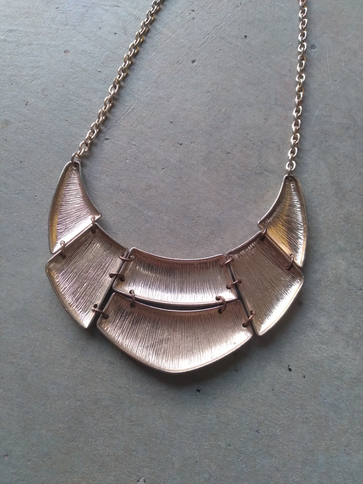 Vintage Hammered Statement Necklace Gold Tone