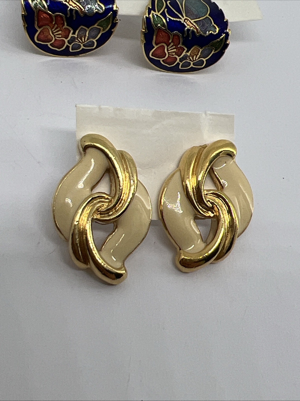 6 Vintage Goldtone Enamel Flower Butterflies Pierced Earrings Monet Avon
