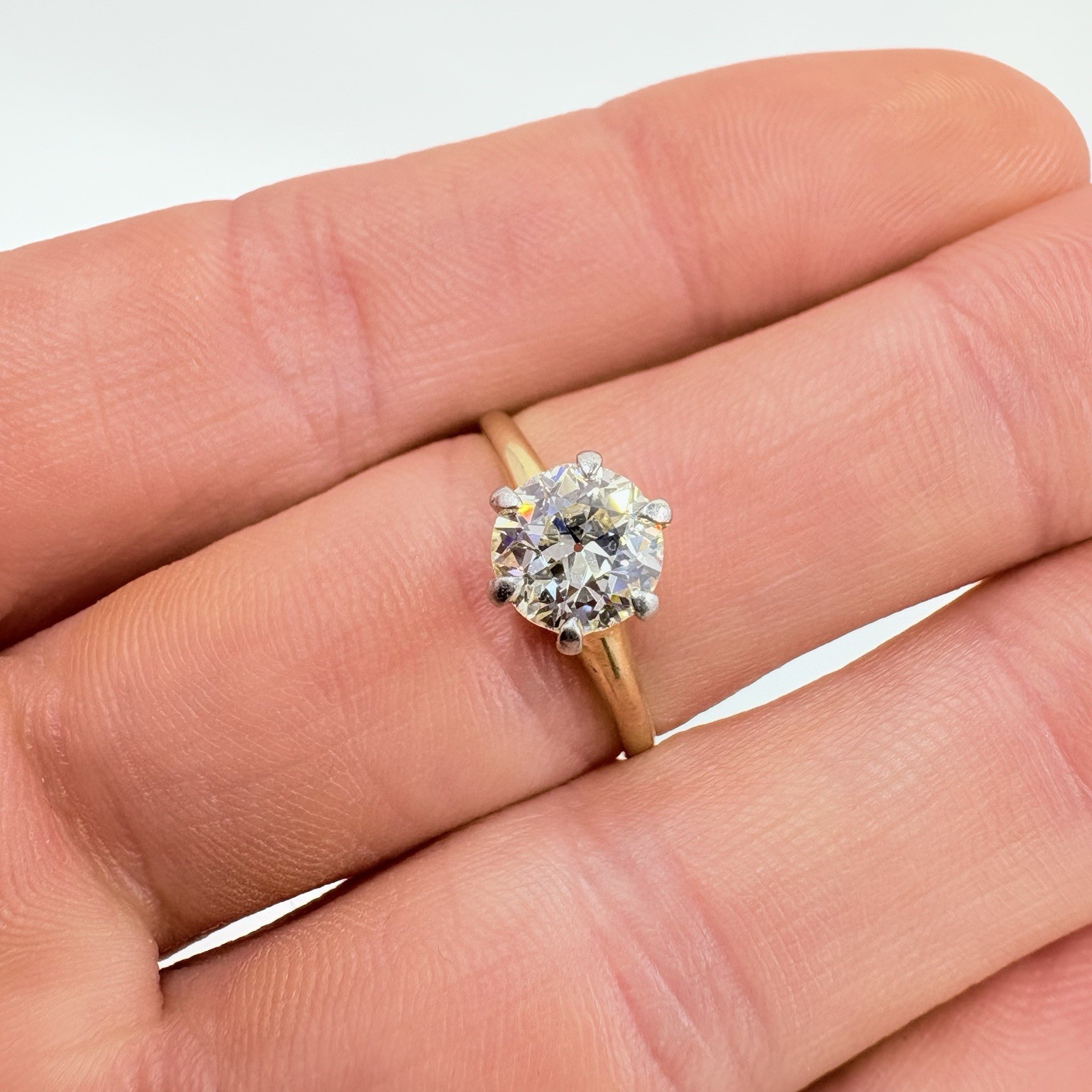 Vintage Old European Cut 14k Yellow Gold Diamond Solitaire Engagement Ring