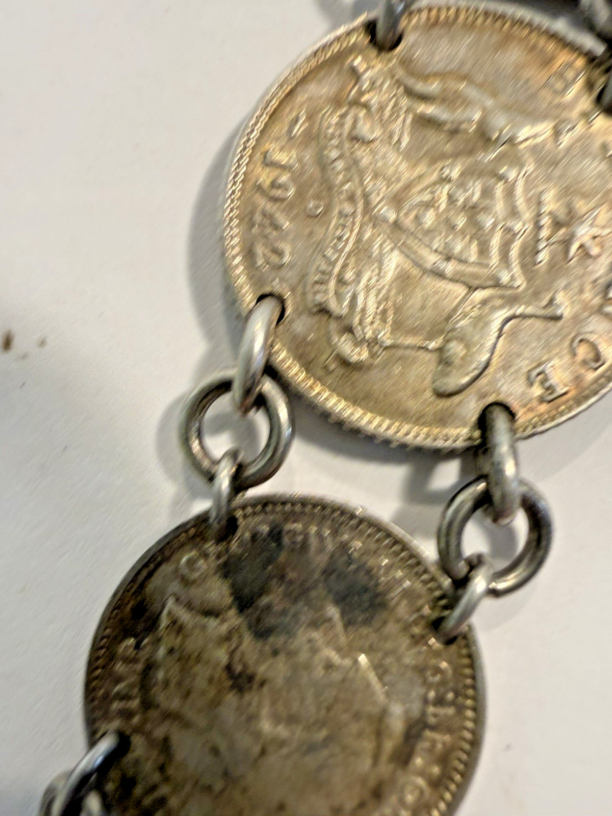 vintage coin Link bracelet 1940s Handmade australian sixpence threepence
