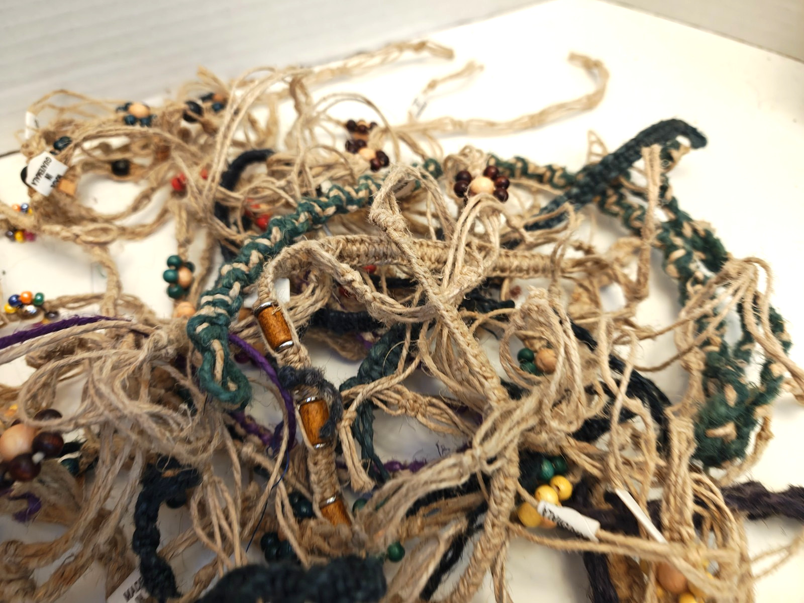 VINTAGE LOT OF HEMP BRACELETS, ANKLETS, NECKLACES; DARK & LIGHT; 1980’S NEW! #1