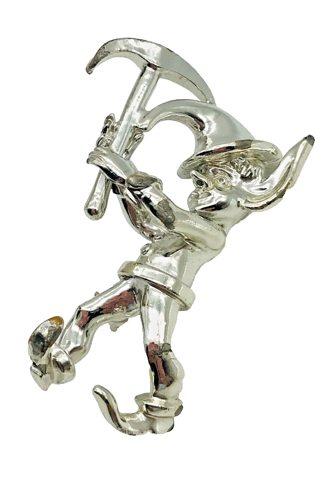 Leprechaun Gnome Brooch Pin with Pick Silver Tone VTG