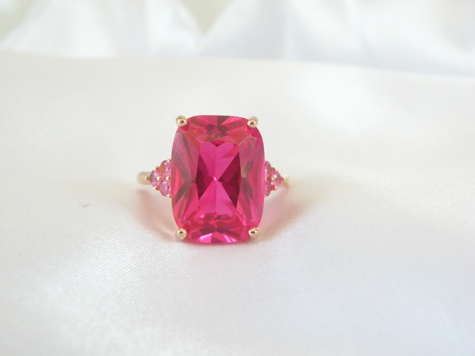 Sterling Silver 925 Rose Gold Large Lab Created Pink Sapphire Ruby Ring Size 10