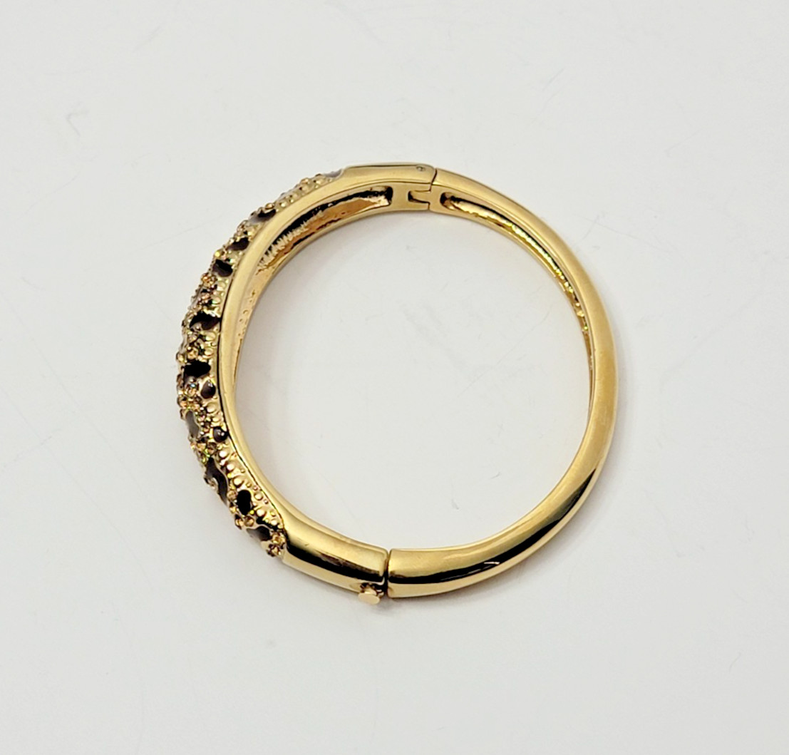 Bangle Bracelet Animal Print Enamel Gold Tone, Hinged Opening