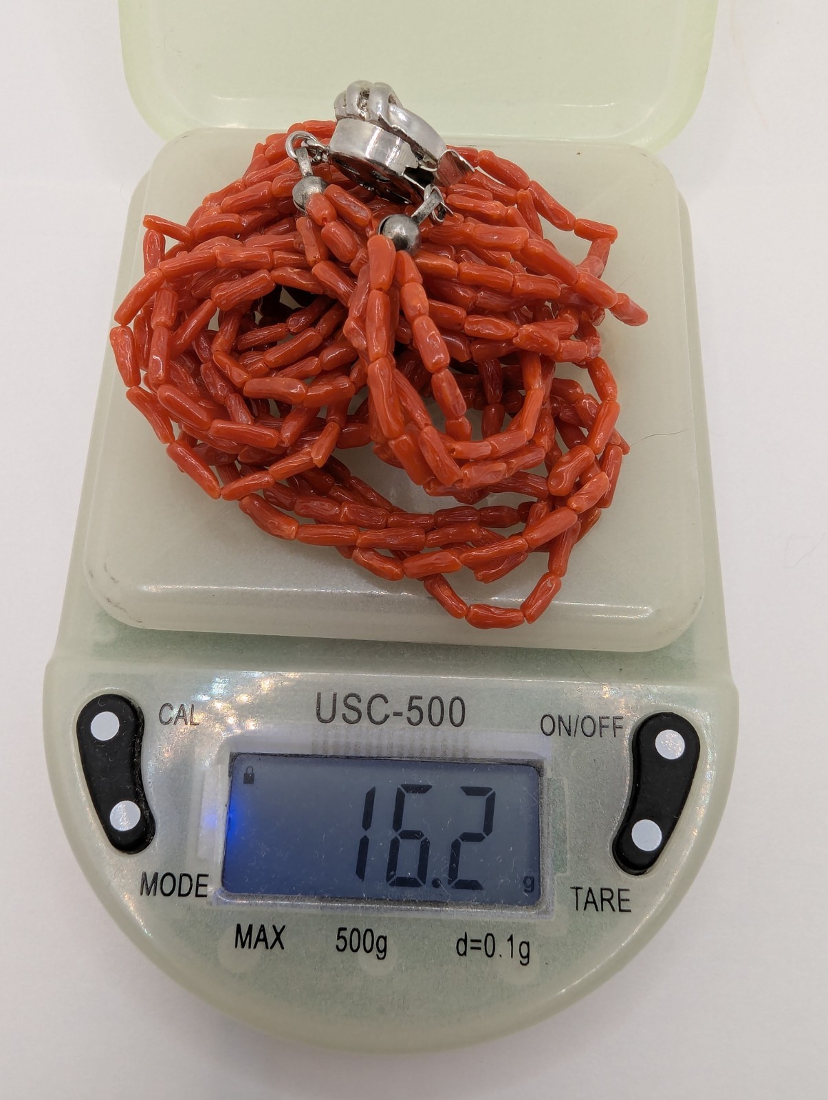 Coral Necklace 5 Strand Vintage Undyed Natural Red Coral Small Tube Beads 16.2gm