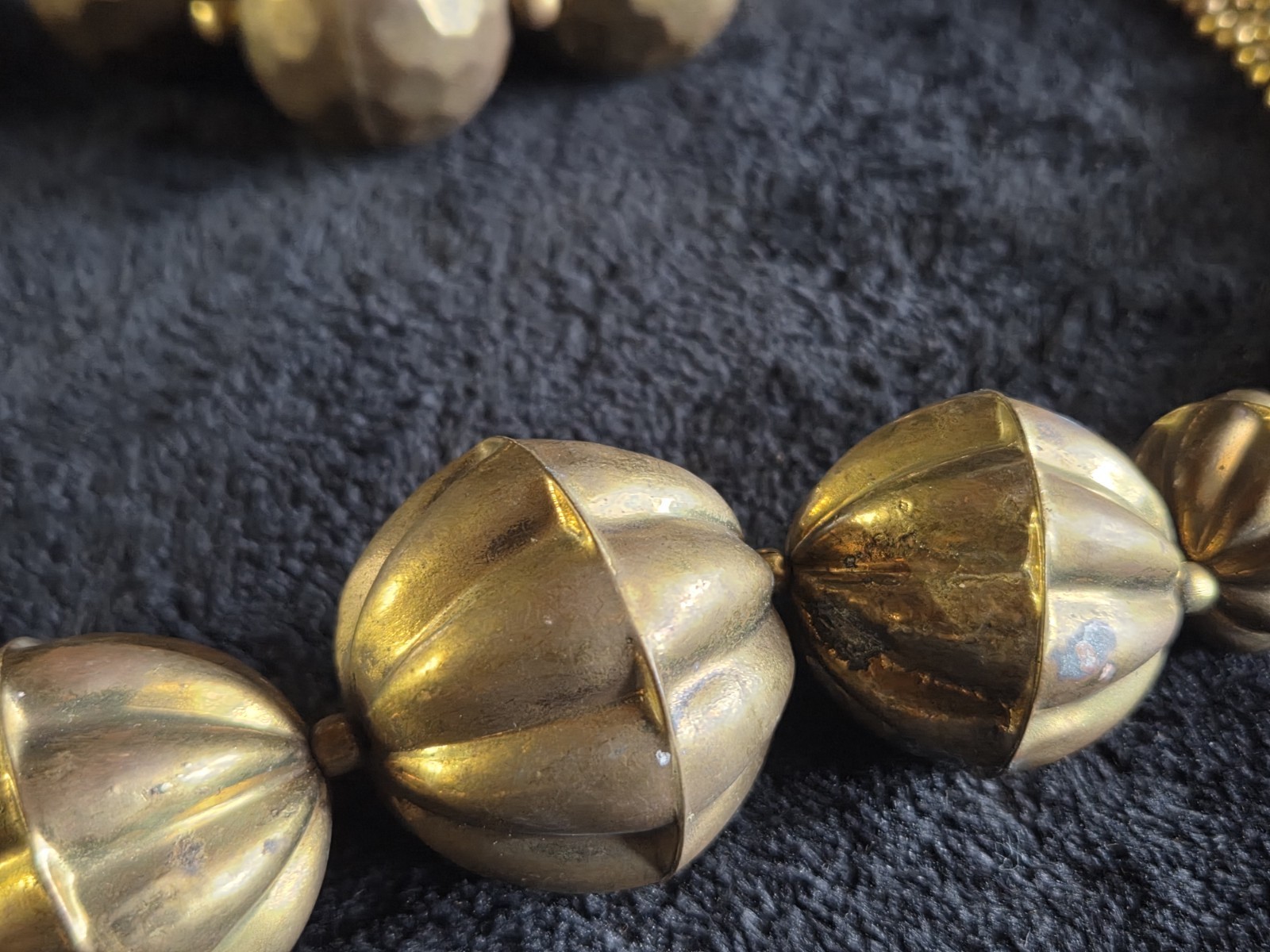 Lot Of 4 Hammered Brass Bead / Silver Necklace 30” Long Graduated Boho Tribal