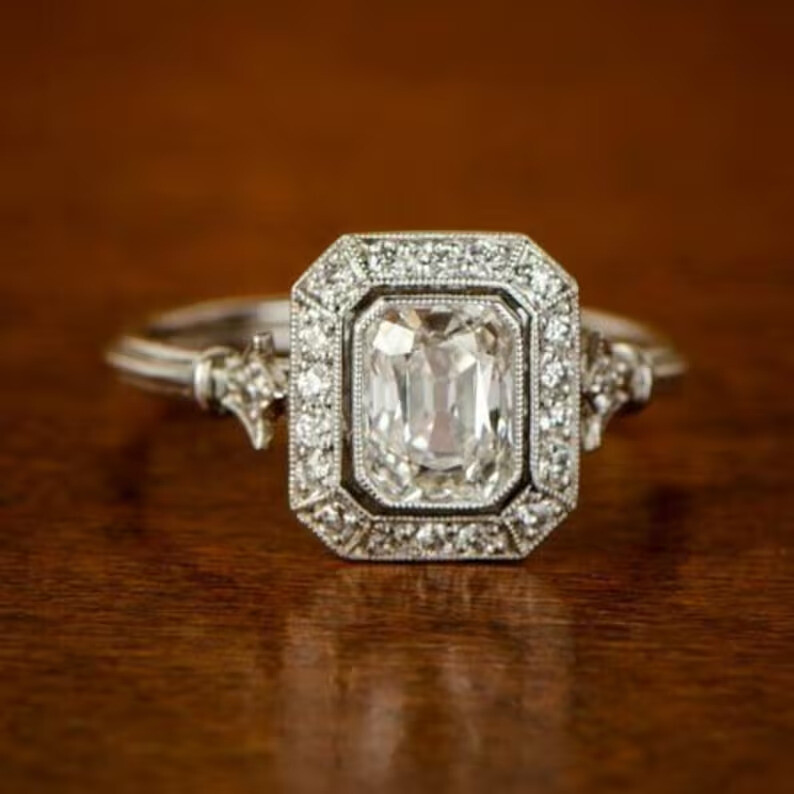 Art Deco 1 CT White Radiant Cut CZ Antique Engagement & Wedding Ring 925 Silver