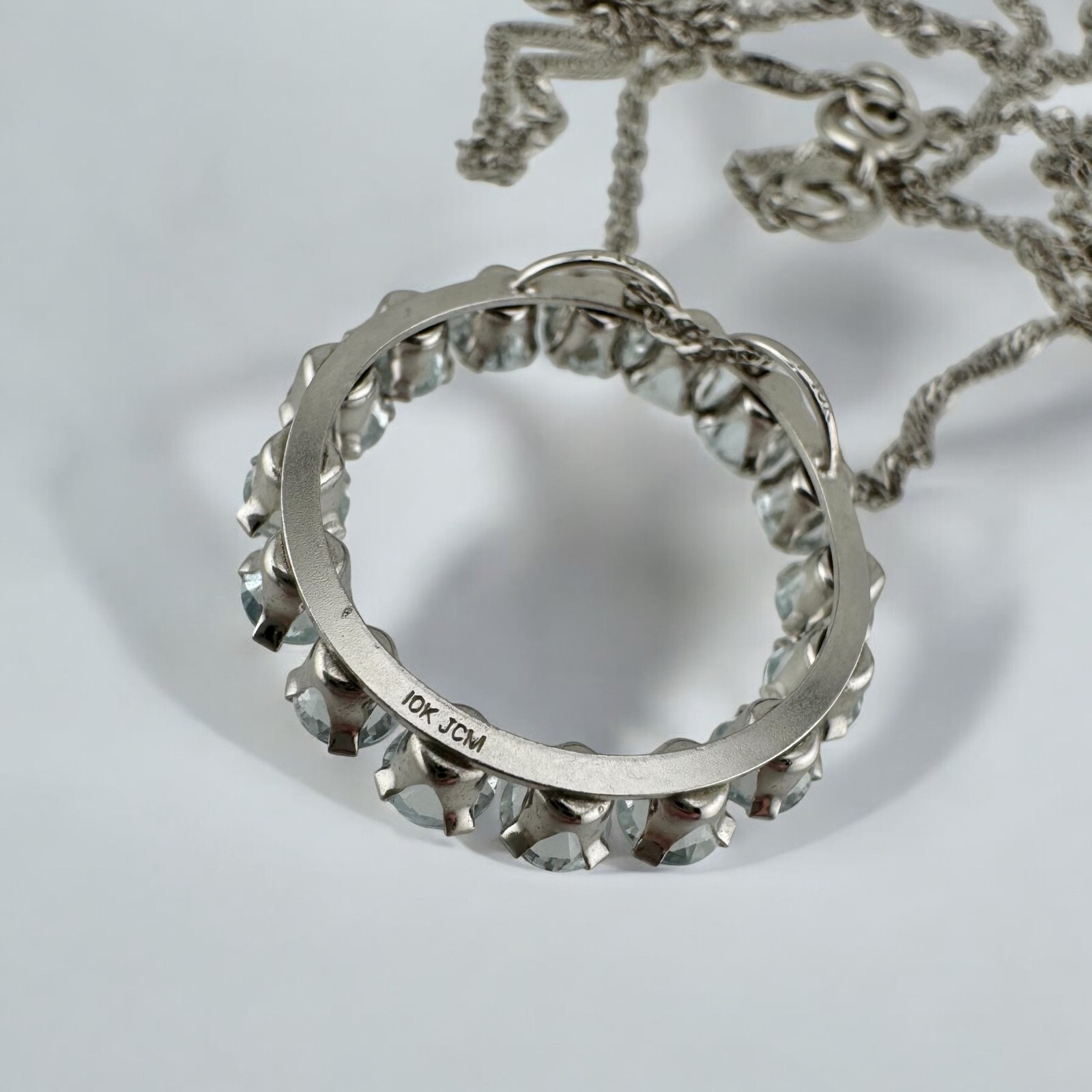 Vintage Estate 10 Karat White Gold Light Blue Topaz Circle Pendant 1.60 ctw.