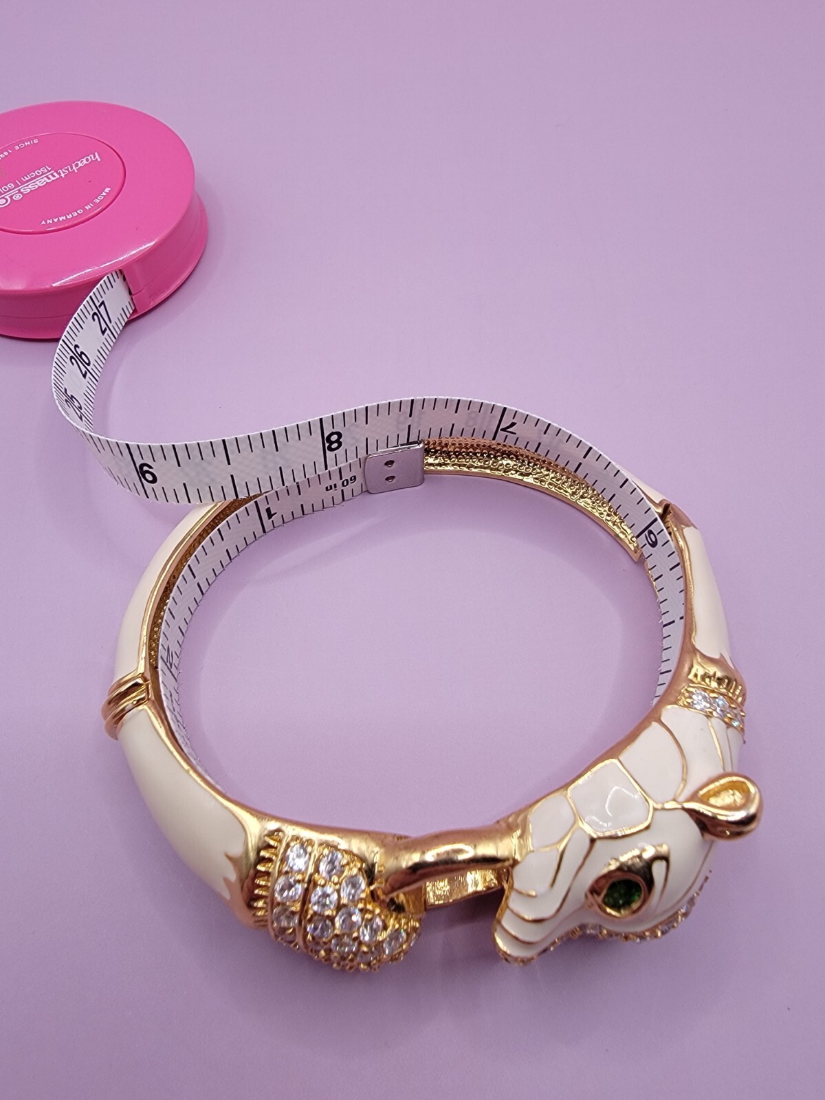 Vintage NOIR Ivory Enamel and Gold Tone PANTHER Head Clamper Bracelet