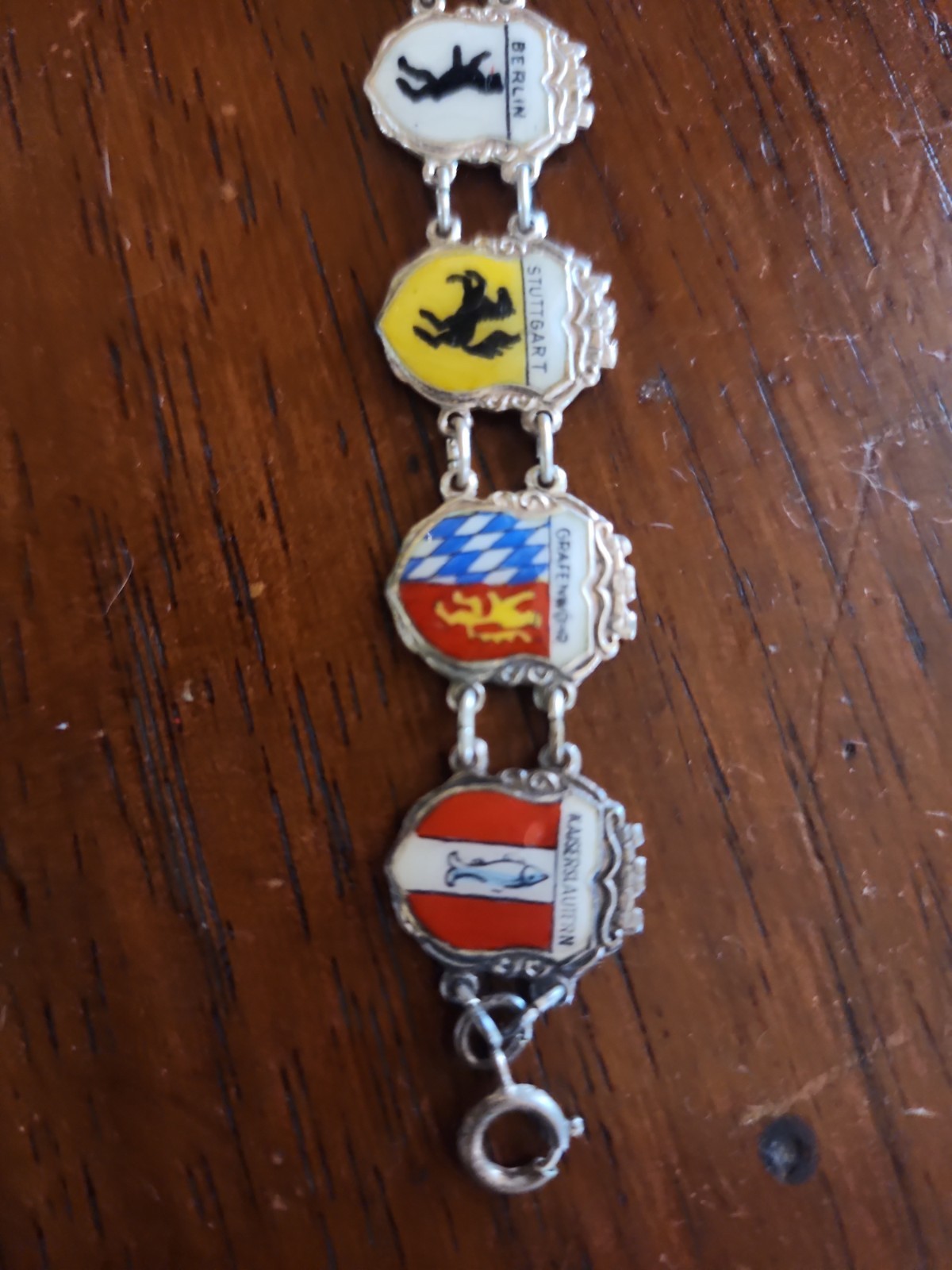 Vintage German Sterling Enamel City Shields Link Bracelet,60’s,Silver,Europe,WOW