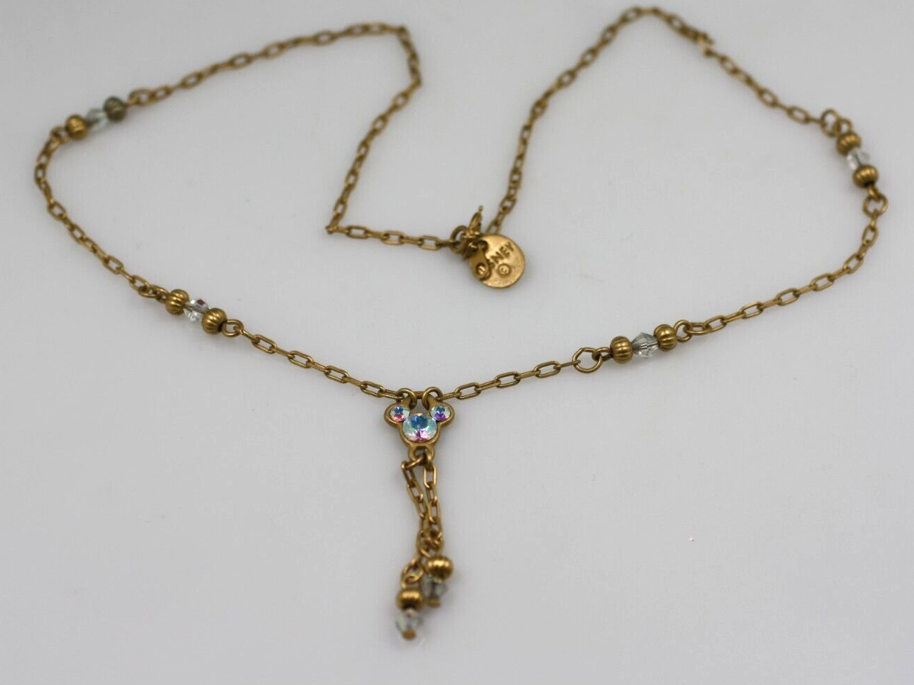 Satin Matte gold tone AB crystal micky mouse Disney pendant necklace chain 18″