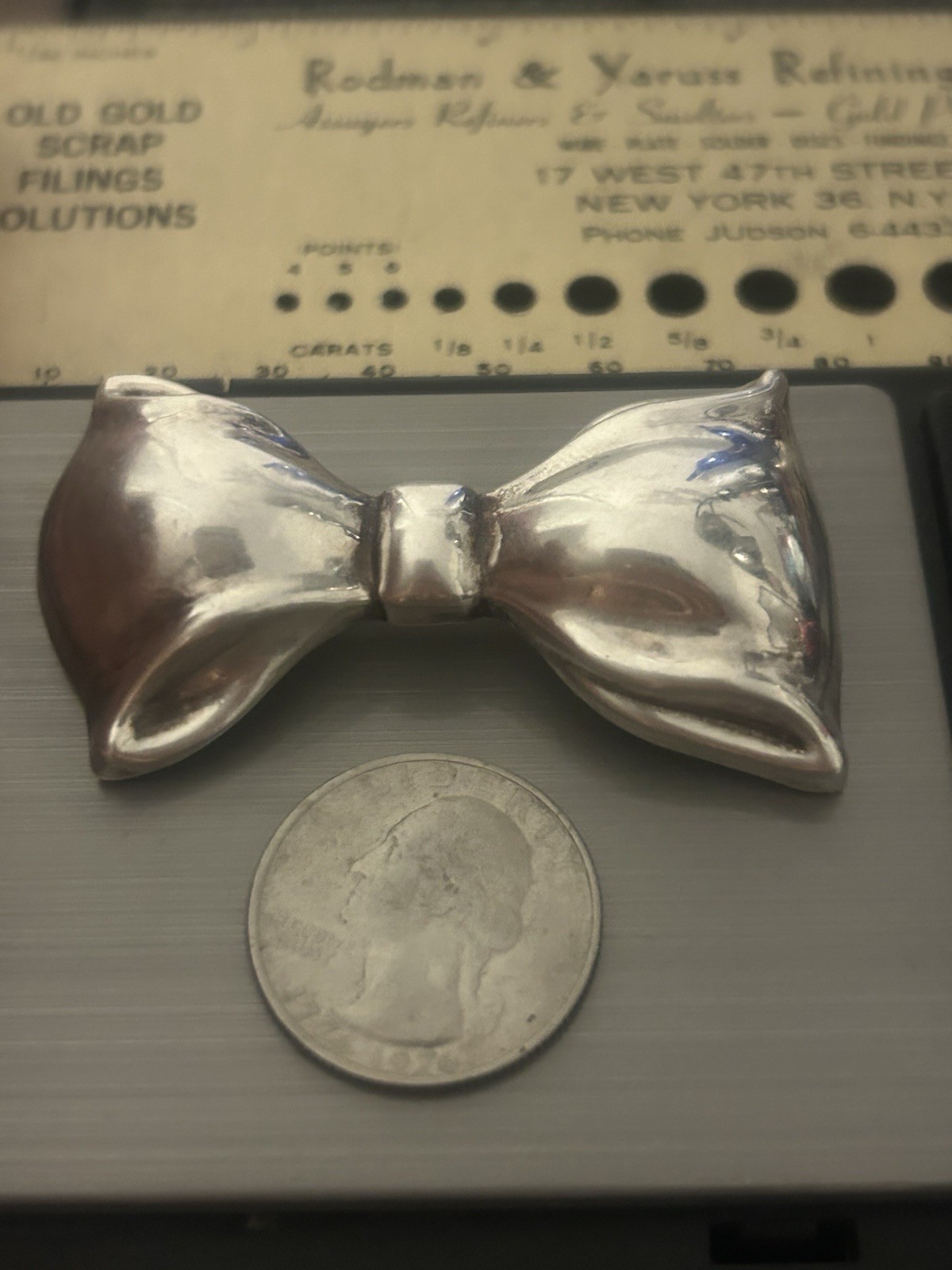 Large Sterling Silver Bow Tie Ribbon Brooch Pin 15.75 Grams