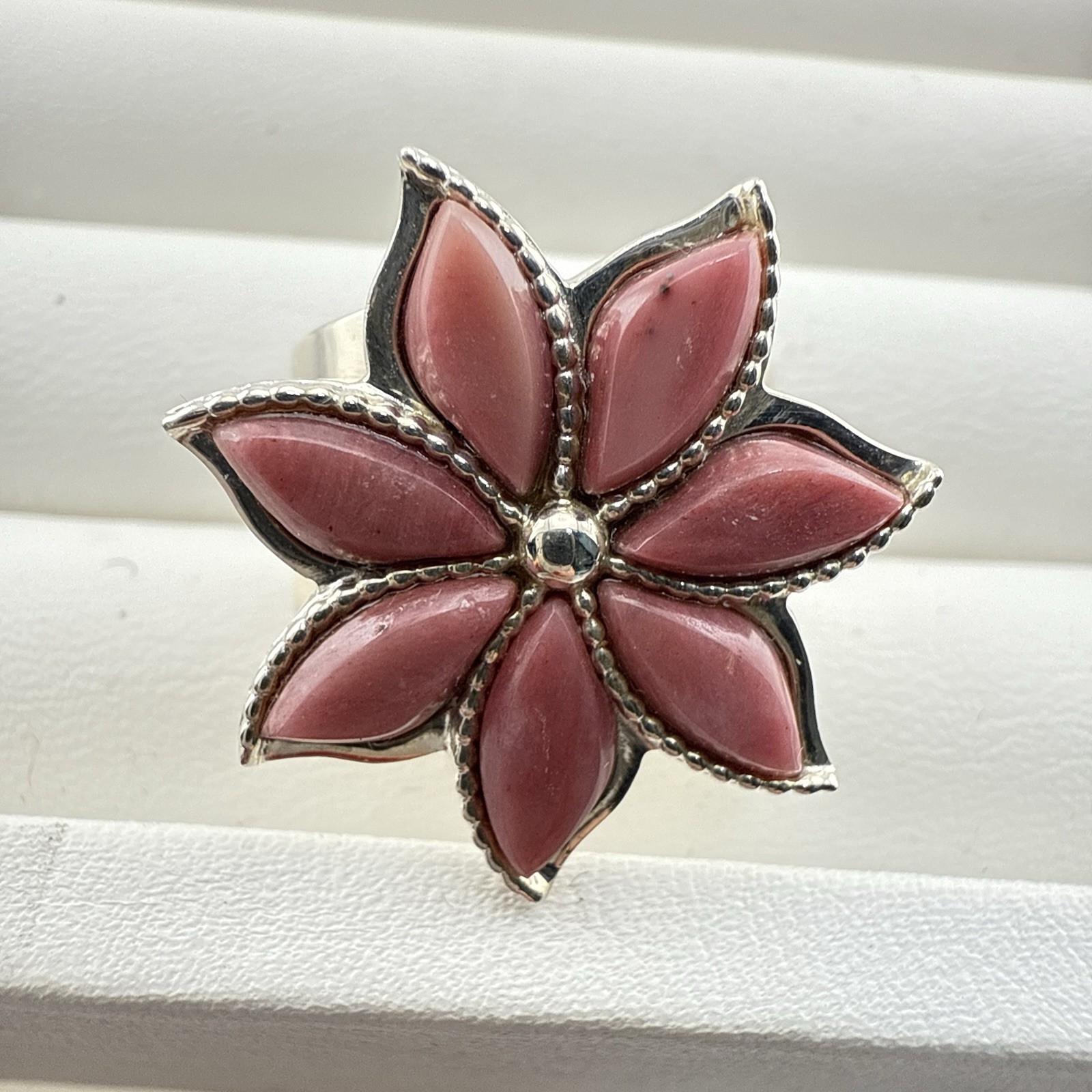 Jay King Ring Pink Stone Flower Starburst sz 6.5 Sterling Silver 925