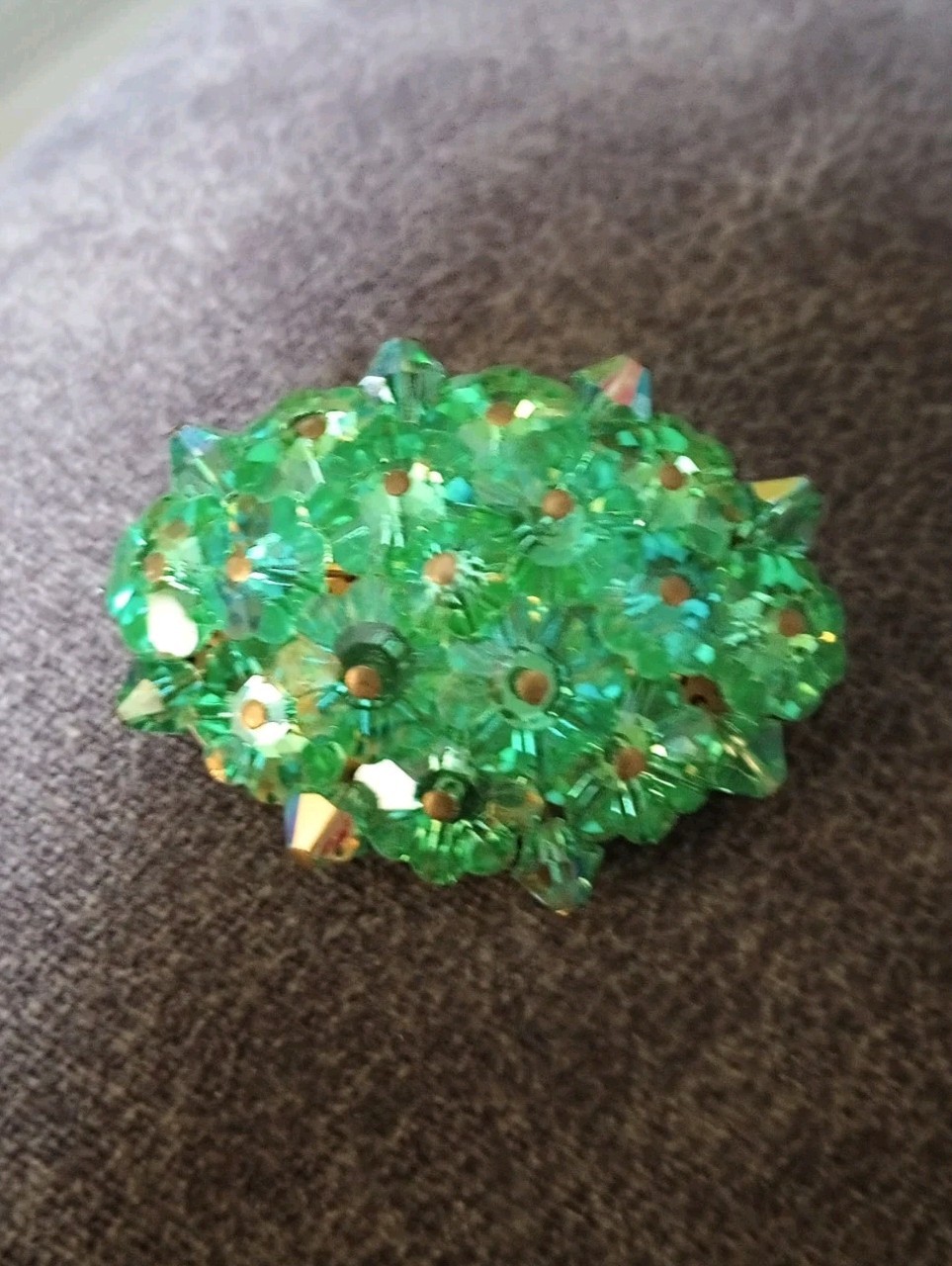 Lime Green Rivoli Crystal Flowers Vintage Costume Brooch