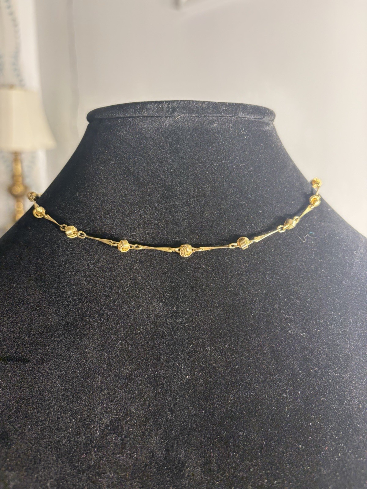Gold Tone Yellow Gold Metal Station Bar Link Chain Necklace 15in No Stone