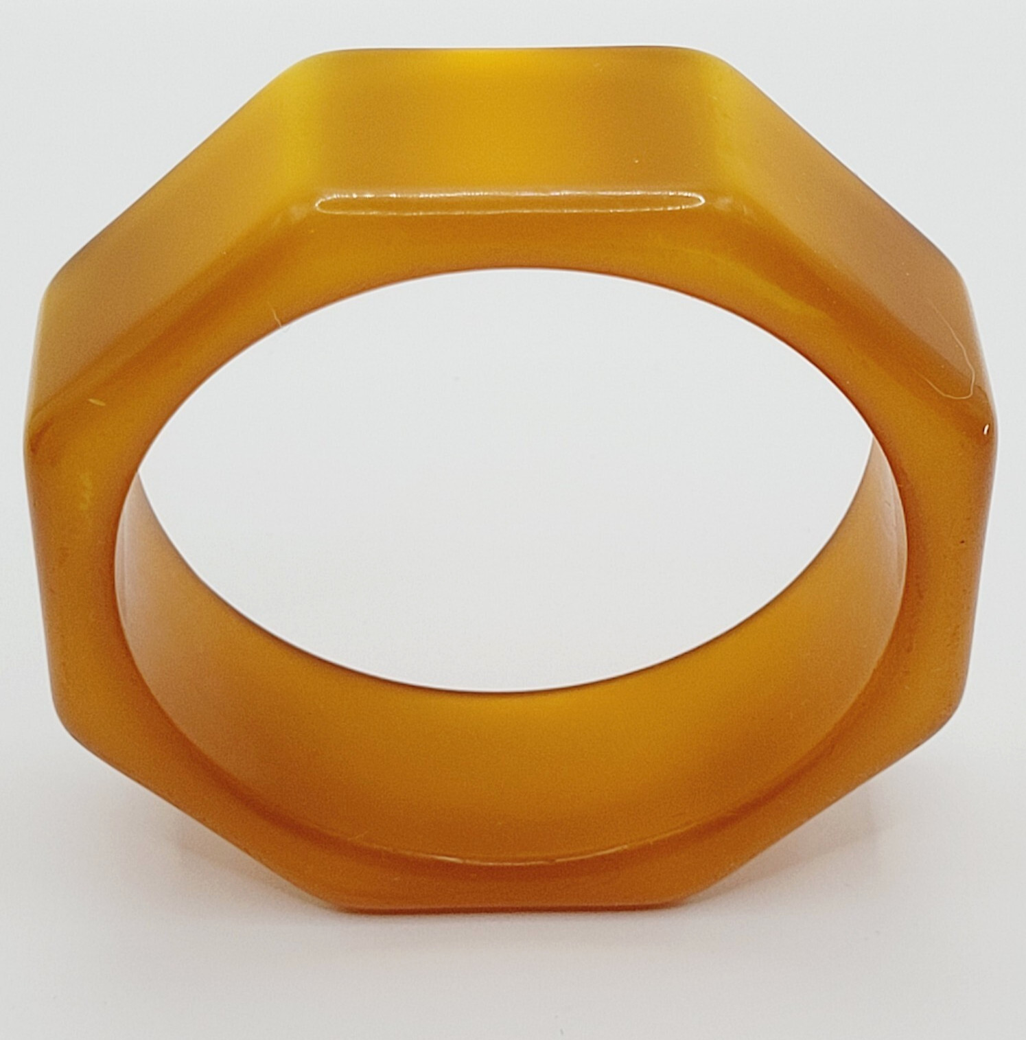 Orange Lucite Thick Chunky 8 Sided Nut Shaped Vintage 1980s Bangle Bracelet