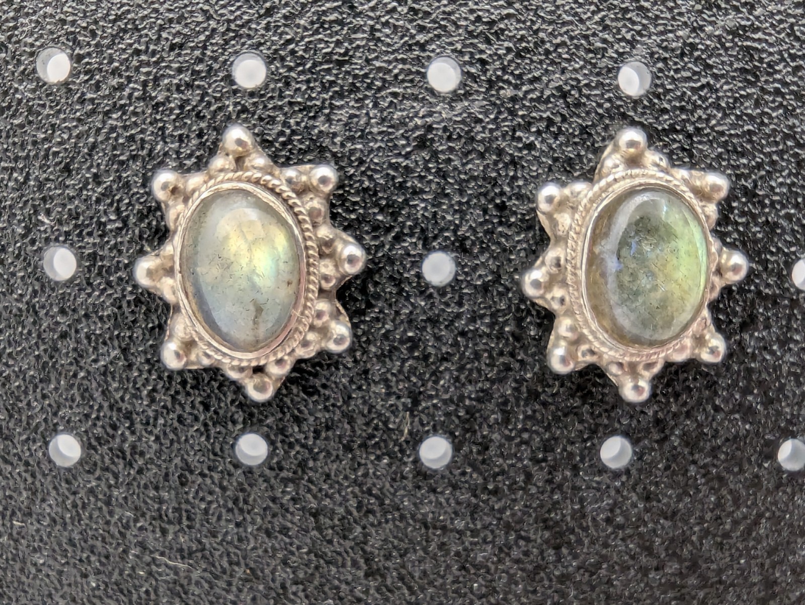 925 STERLING SILVER With LABRADORITE STONE POST / STUD EARRINGS. 17.5mm Long