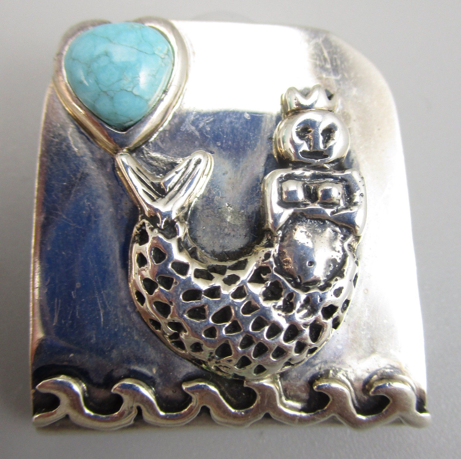 BEAUTIFUL DIAN MALOUF STERLING SILVER TURQUOISE MERMAID CLIP ON EARRINGS 26.3G
