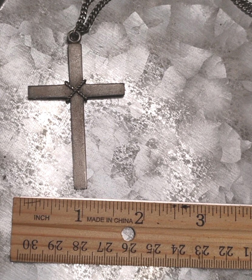 Vintage BDA Budlong Docherty Armstrong Signed Pewter Cross Pendant 25″ Necklace!