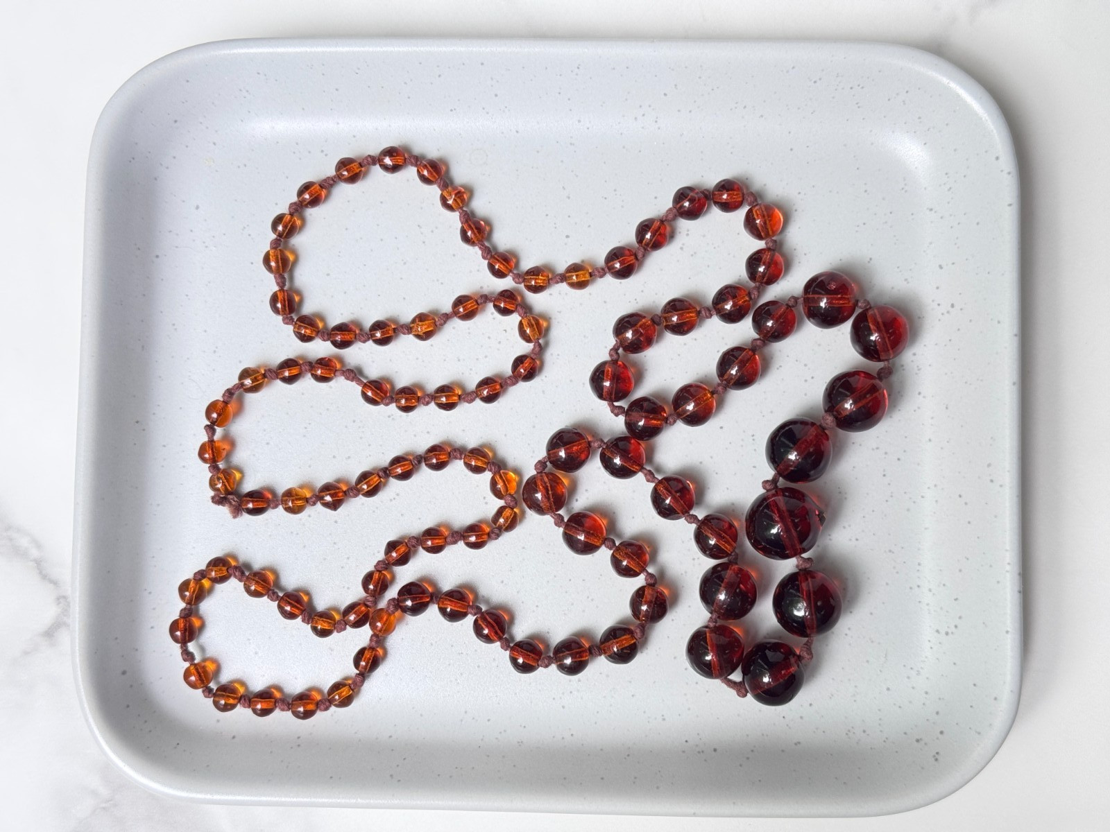 Vintage ART DECO Graduated Bead FAUX Amber Necklace, Czech Glass, Hand knot, 32”