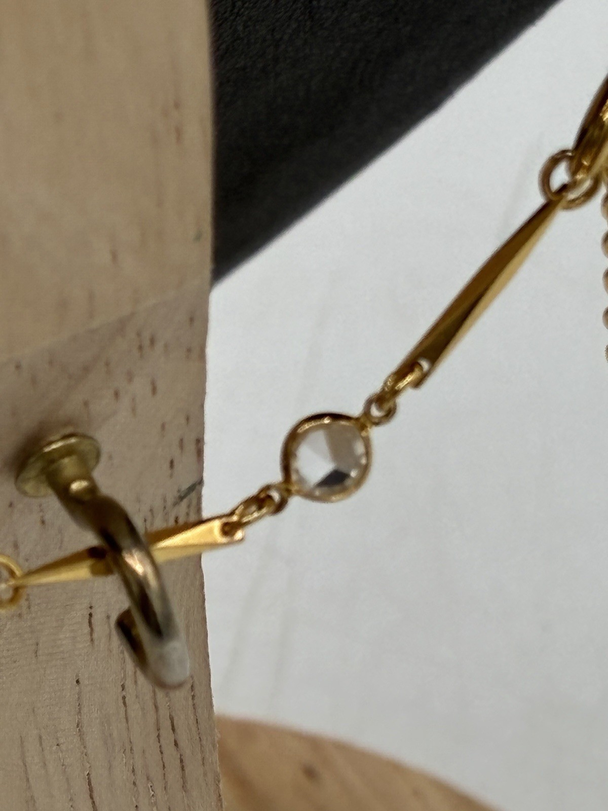 Gold Tone Bar Link Necklace Bezel Crystal Stations Vintage 80s Delicate