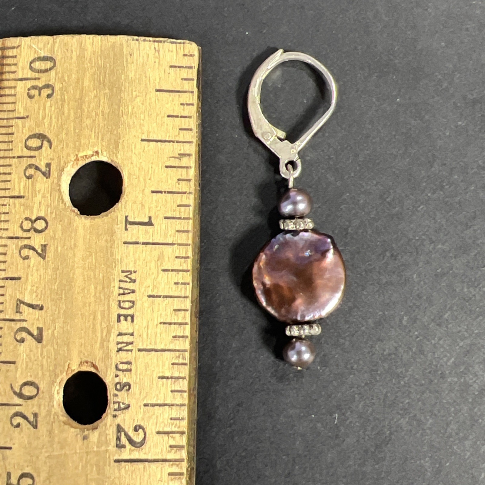 Purple Coin Pearl Sterling Silver 925 SINGLE Earring Dangle Drop Charm Vintage
