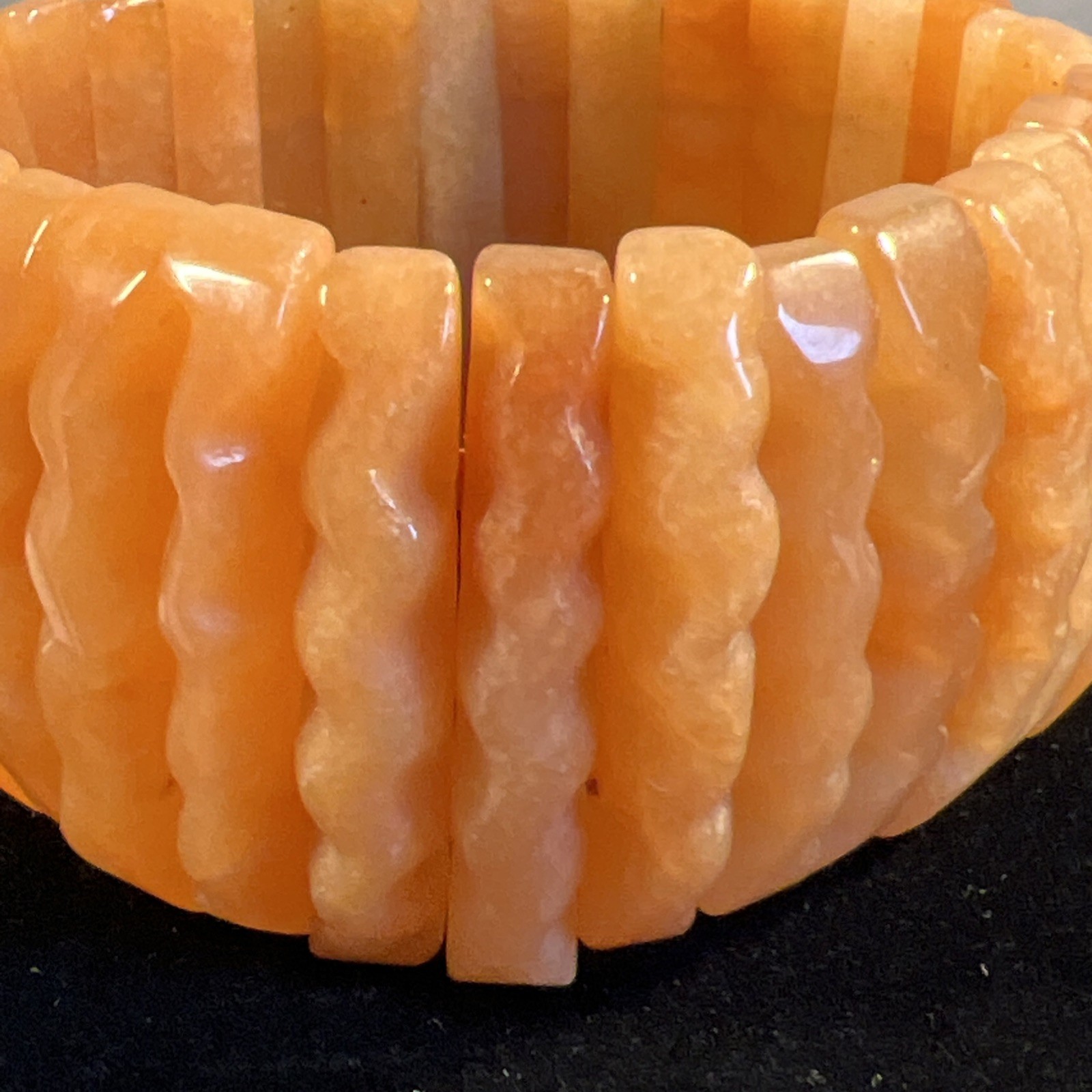 VTG Carnelian AGATE Gemstone Art Deco Chunky Beaded Stretch Bracelet Zig Zag
