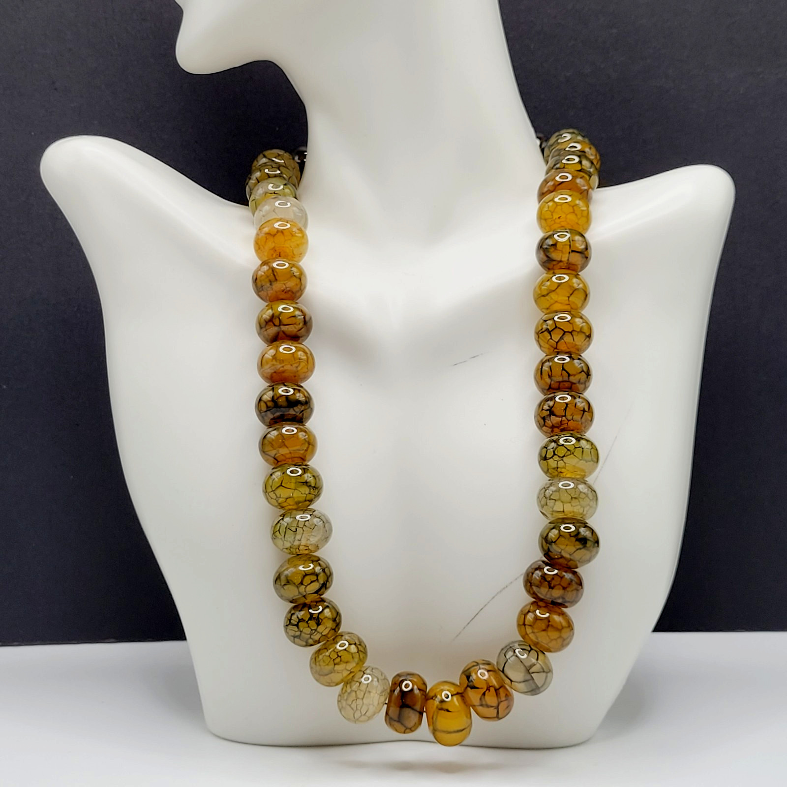 Dragon Vein Agate & Onyx Statement 925 Sterling S Hook Clasp Vtg Necklace 17 in