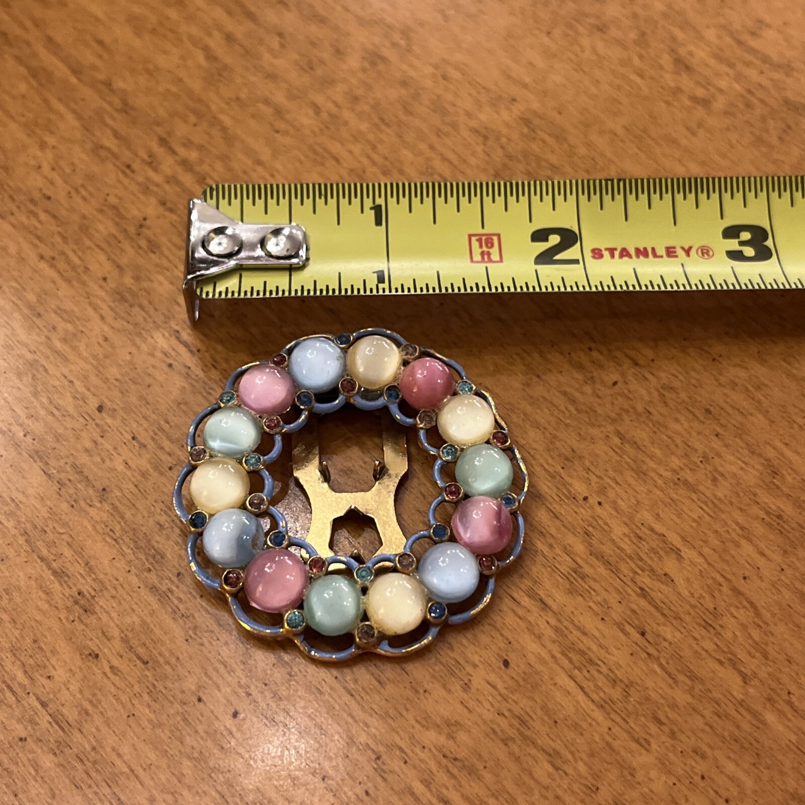 Vintage Colorful Glass Gripoix Cabochon Blue Enamel & Rhinestone Fur Dress Clip