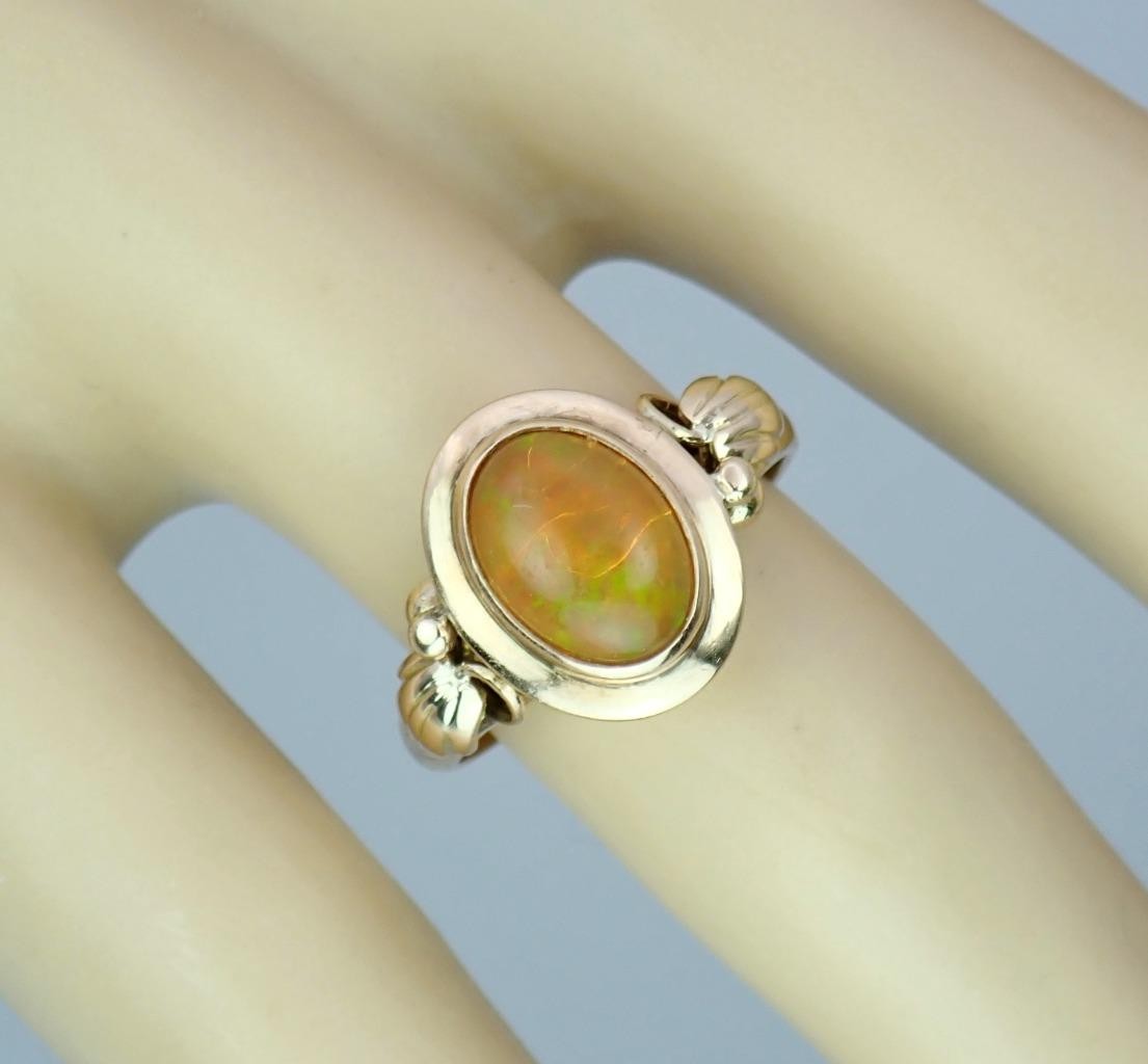Glowing Antique Victorian Solid 14K Rose Gold Ethiopian Opal Grape Vine Ring S 5