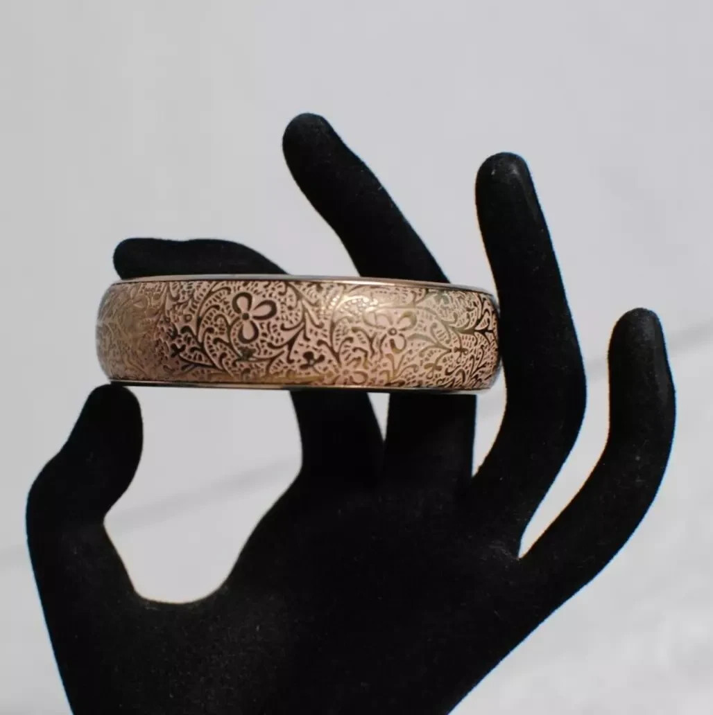 Vintage Rose Gold Copper Tone Wide Floral Pattern Bangle Fashion Bracelet 6 in