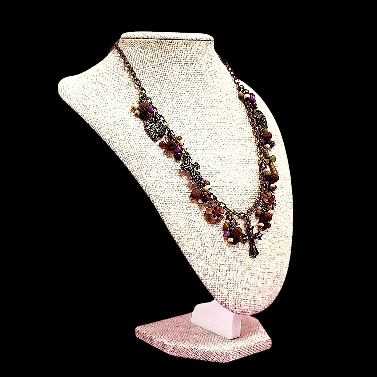 VTG 80s Madonna Heirloom Style Cross Charm Statement Necklace 19″