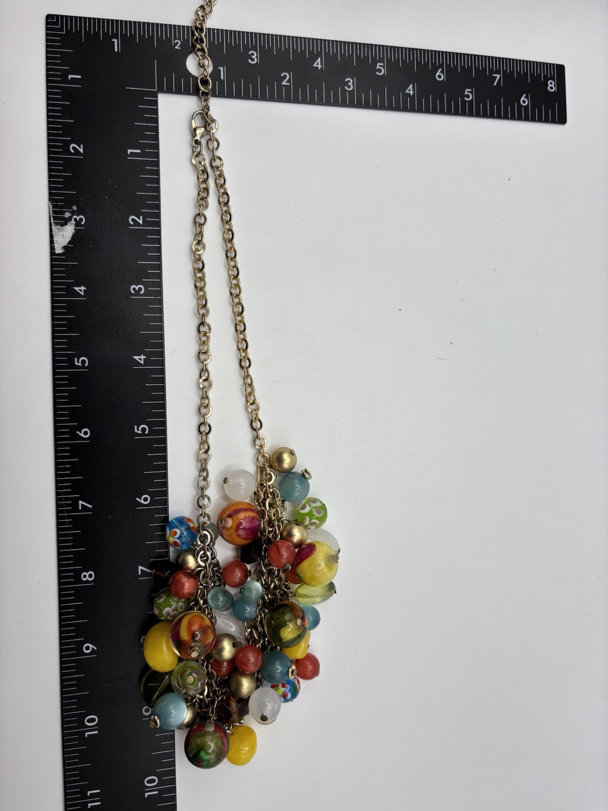 Vintage Chunky Multicolor Beaded Cluster Bib Statement Necklace Artsy Boho 19″